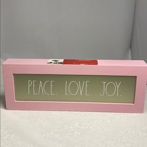 Rae Dunn pink & gold PEACE LOVE JOY sign New